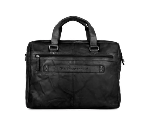Spikes & Sparrow Spikes & Sparrow Leren Laptoptas – Utah – Zwart