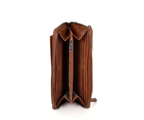 Spikes & Sparrow Spikes & Sparrow Leren RFID Portemonnee / Telefoonhouder – Mace – Brandy Cognac