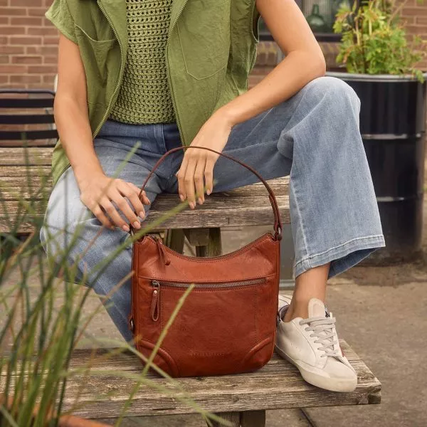 Spikes & Sparrow Spikes & Sparrow Leren Schoudertas – Candee – Brandy Cognac