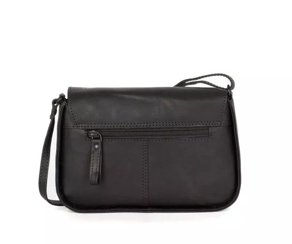 Spikes & Sparrow Spikes & Sparrow Leren Schoudertas Met Klep – Jana – Zwart