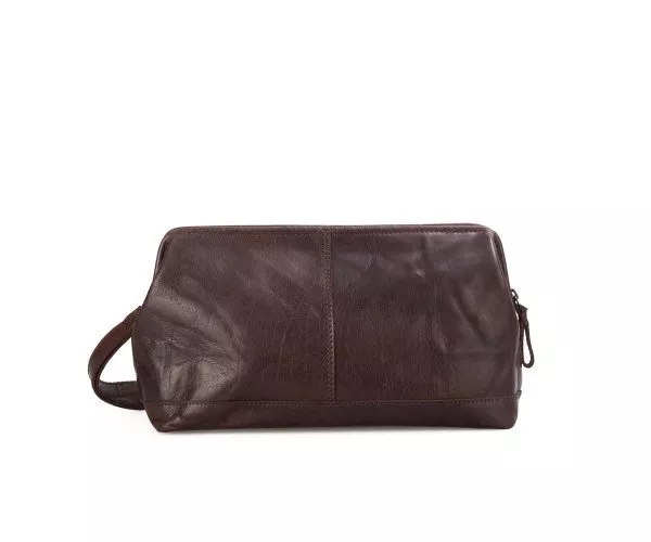 Spikes & Sparrow Spikes & Sparrow Leren Toilettas – Cody – Donkerbruin