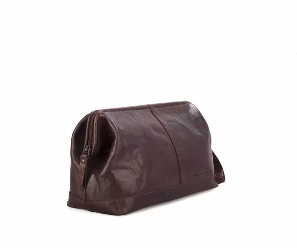 Spikes & Sparrow Spikes & Sparrow Leren Toilettas – Cody – Donkerbruin