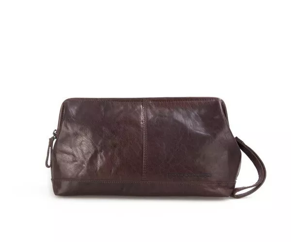 spikes & sparrow Spikes & Sparrow Leren Toilettas – Cody – Donkerbruin