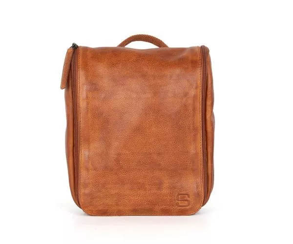 spikes & sparrow Spikes & Sparrow Leren Toilettas – Midian – Brandy Cognac