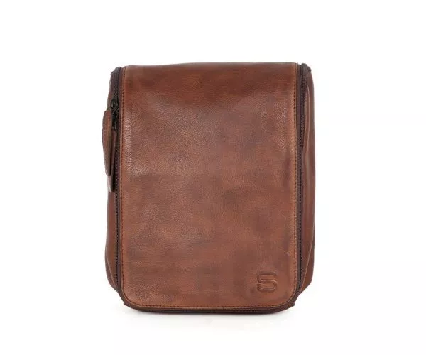 spikes & sparrow Spikes & Sparrow Leren Toilettas – Midian – Donkerbruin