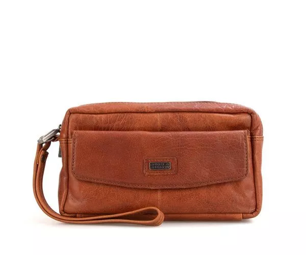 spikes & sparrow Spikes & Sparrow Leren Toilettas – Nevada – Brandy Cognac