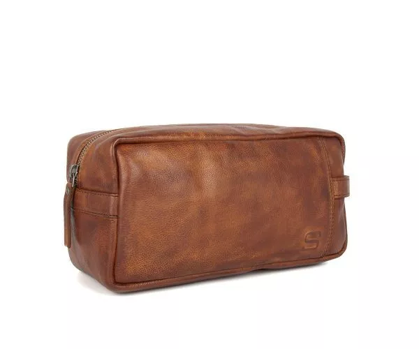 Spikes & Sparrow Spikes & Sparrow Leren Toilettas – Pecos- Brandy Cognac