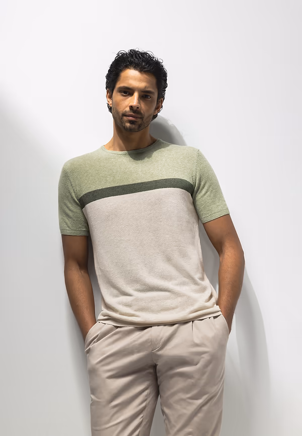 state of art ATELIER gebreid T-shirt met strepen lichtgroen/kit