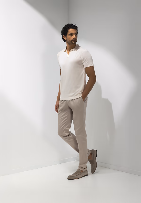 State Of Art ATELIER Gebreide Polo Met Halve Rits Wit Uni