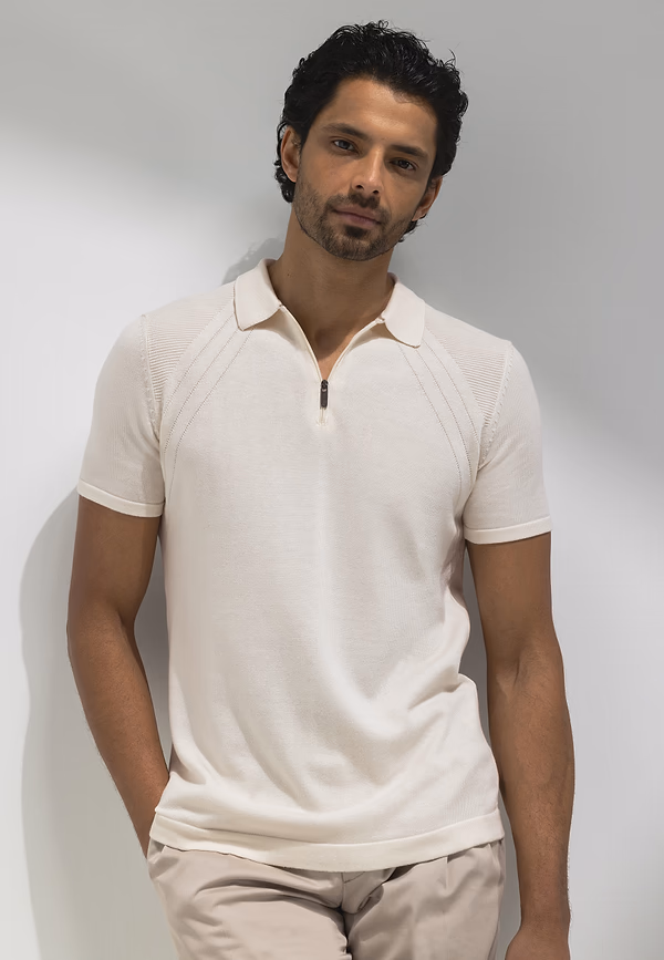 state of art ATELIER gebreide polo met halve rits wit uni