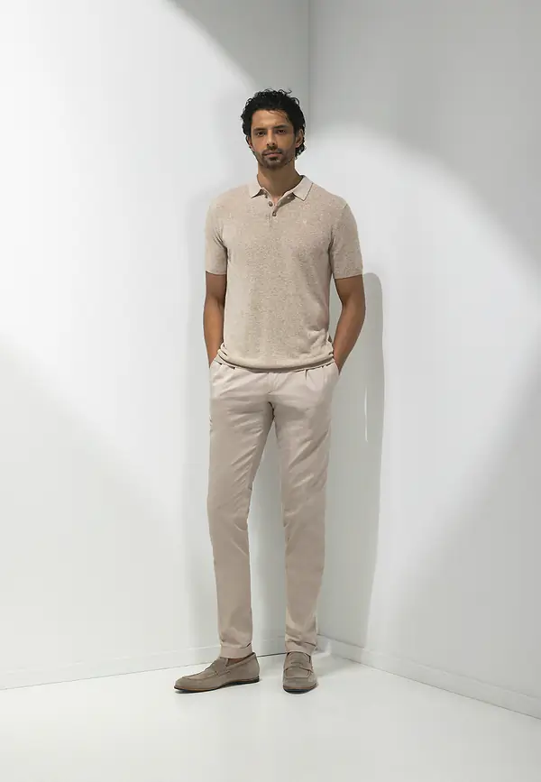 State Of Art ATELIER Gebreide Polo Met Korte Mouwen Beige Uni