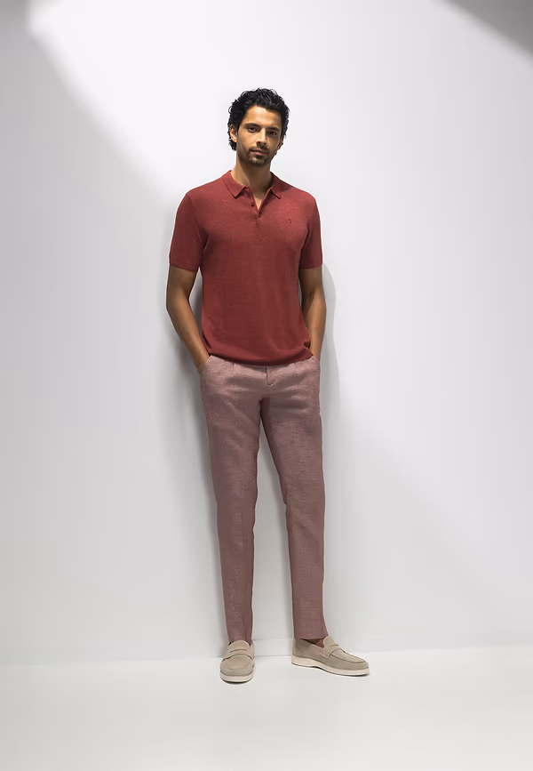 State Of Art ATELIER Gebreide Polo Met Korte Mouwen Kersrood Uni