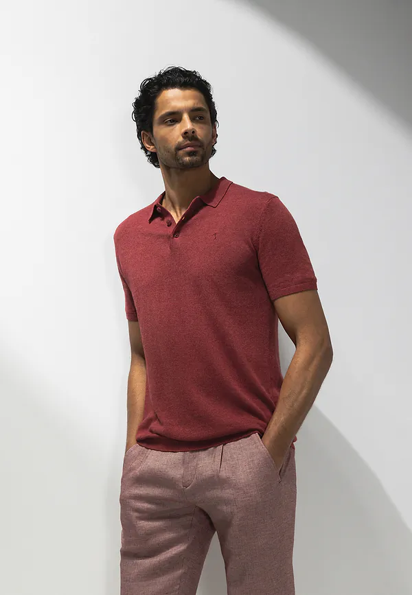 state of art ATELIER gebreide polo met korte mouwen kersrood uni