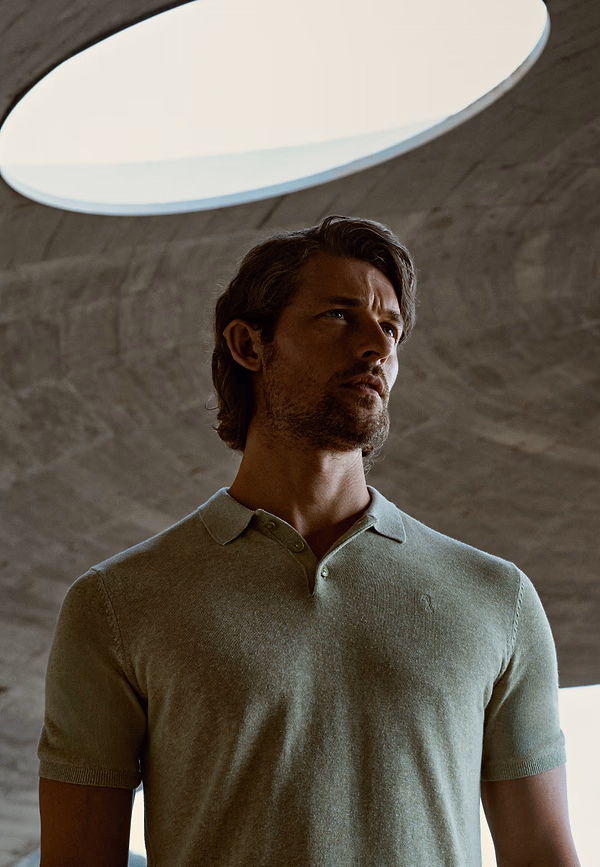 state of art ATELIER gebreide polo met korte mouwen lichtgroen uni