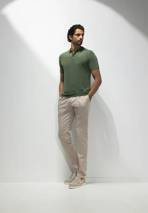 State Of Art ATELIER Gebreide Polo Met Korte Mouwen Mosgroen Uni