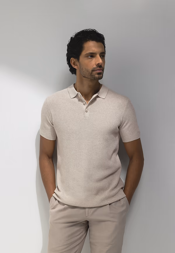 state of art ATELIER gebreide polo met structuur kit uni