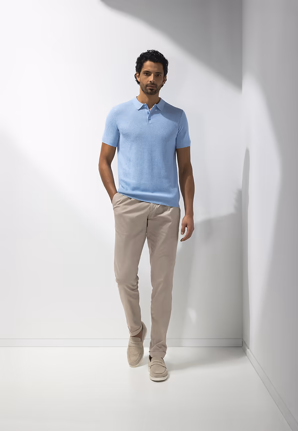 State Of Art ATELIER Gebreide Polo Met Structuur Lichtblauw Uni