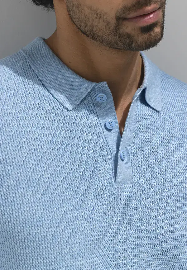 State Of Art ATELIER Gebreide Polo Met Structuur Lichtblauw Uni