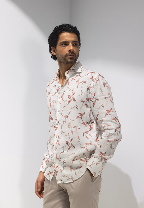 State Of Art ATELIER Overhemd Met Botanische Print Wit/kersrood