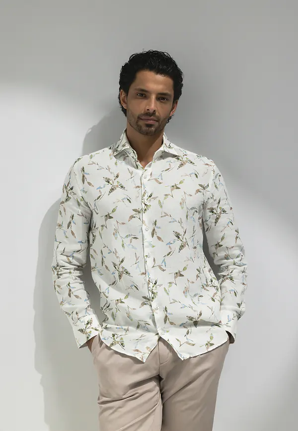 State Of Art ATELIER Overhemd Met Botanische Print Wit/lichtblauw