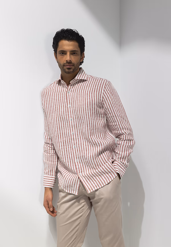 state of art ATELIER overhemd met streepdessin wit/kersrood