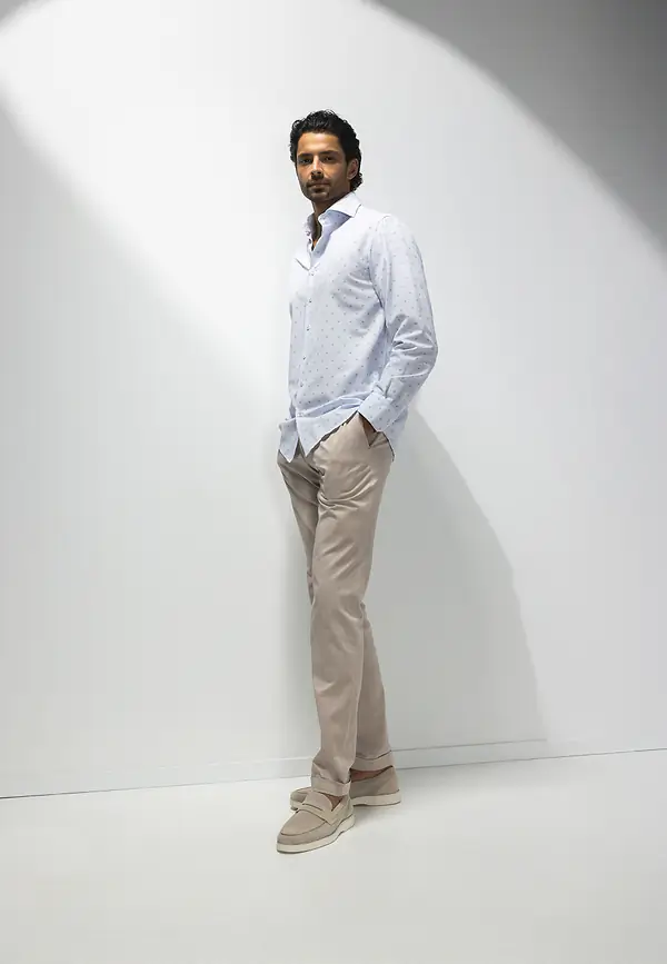 State Of Art ATELIER Overhemd Van Biologisch Katoen Lichtblauw/wit