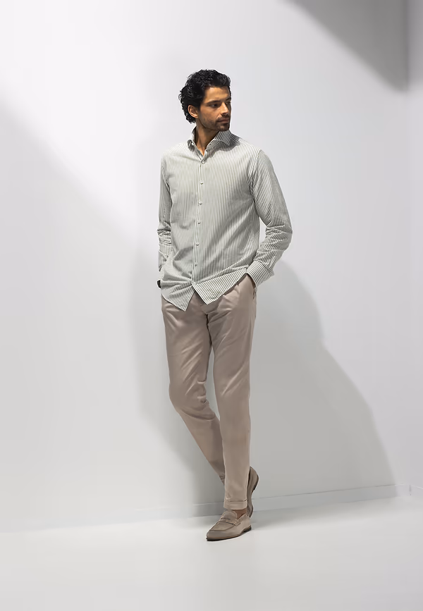 State Of Art ATELIER Overhemd Van Biologisch Katoen Wit/mosgroen