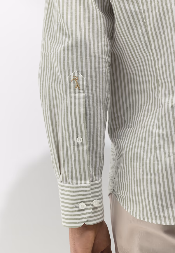 State Of Art ATELIER Overhemd Van Biologisch Katoen Wit/mosgroen