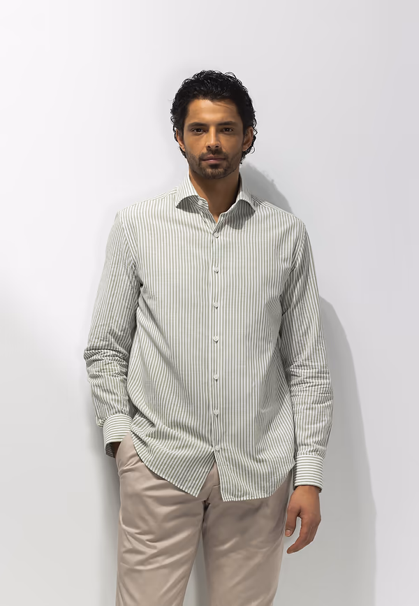 state of art ATELIER overhemd van biologisch katoen wit/mosgroen