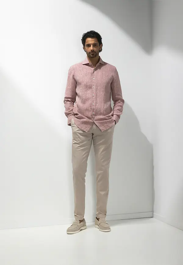 State Of Art ATELIER Overhemd Van Linnen Kersrood/wit