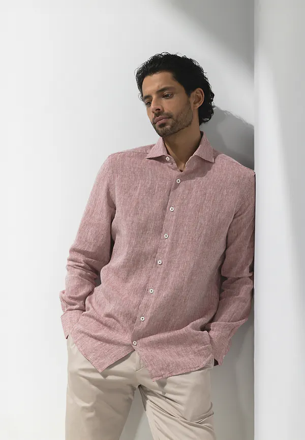 state of art ATELIER overhemd van linnen kersrood/wit