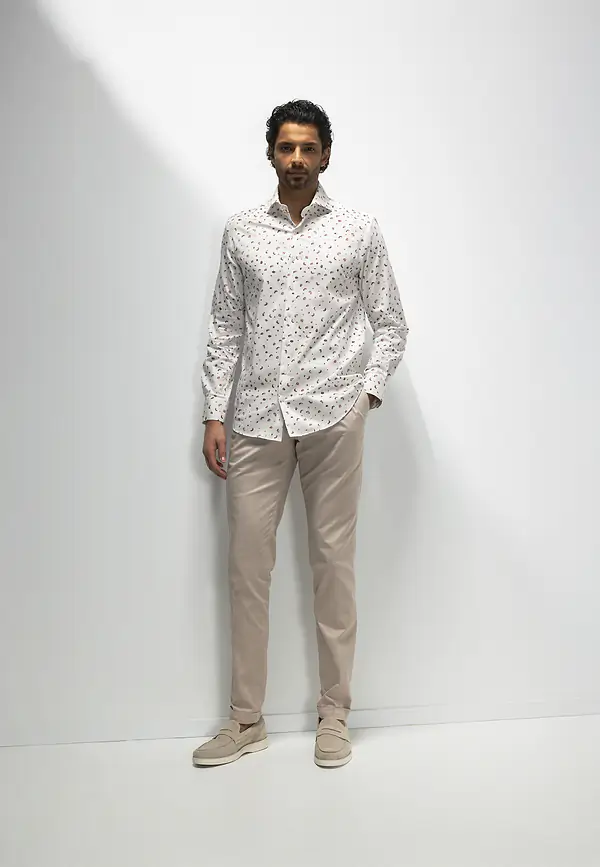 State Of Art ATELIER Overhemd Van Satijn-stretchstof Wit/kersrood