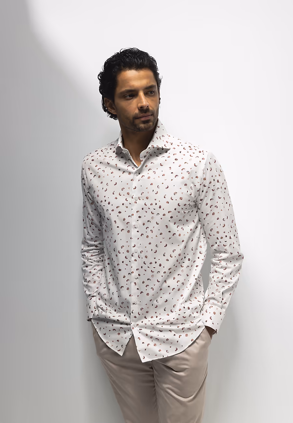 state of art ATELIER overhemd van satijn-stretchstof wit/kersrood