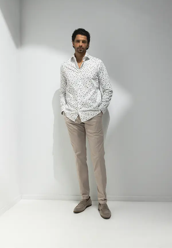 State Of Art ATELIER Overhemd Van Satijn-stretchstof Wit/lichtblauw