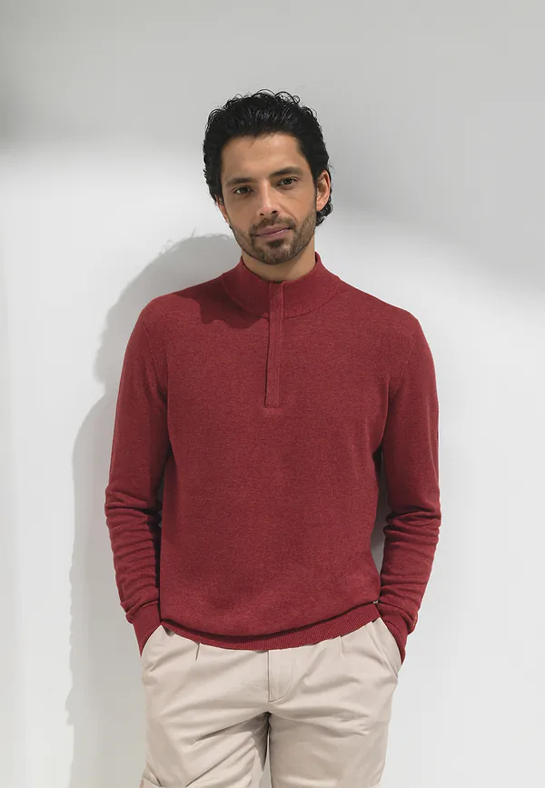 state of art ATELIER trui met halve rits kersrood uni