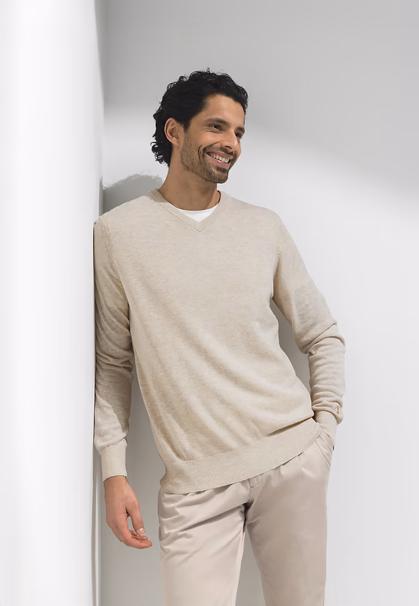 state of art ATELIER V-hals trui van een linnenmix kit uni