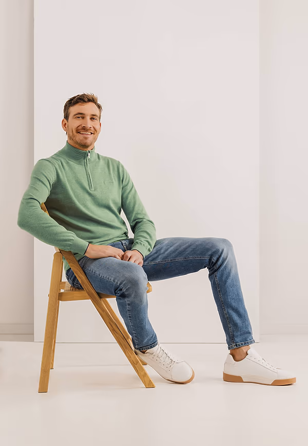 state of art Basis trui met halve rits bladgroen uni