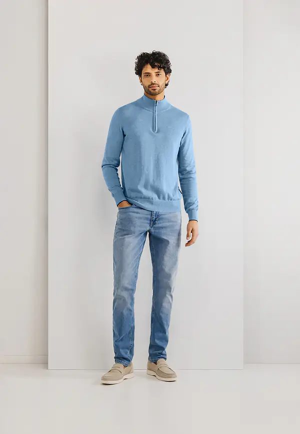 State Of Art Basis Trui Met Halve Rits Grijsblauw Uni