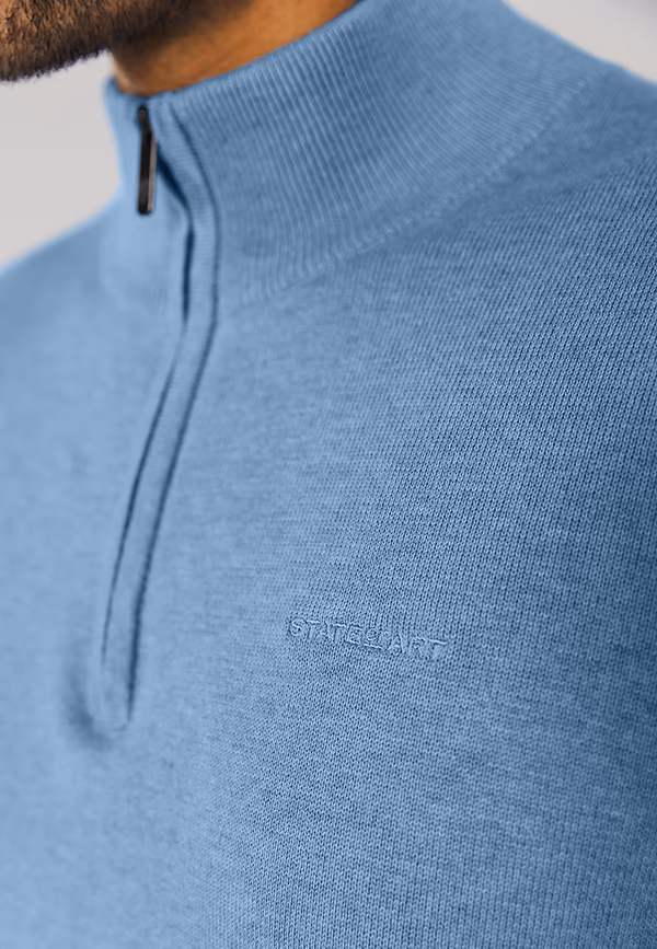State Of Art Basis Trui Met Halve Rits Grijsblauw Uni