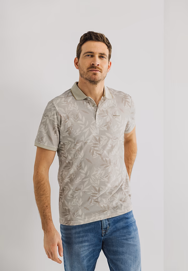 state of art Bedrukte jersey polo met oxford-kraag beige/kit