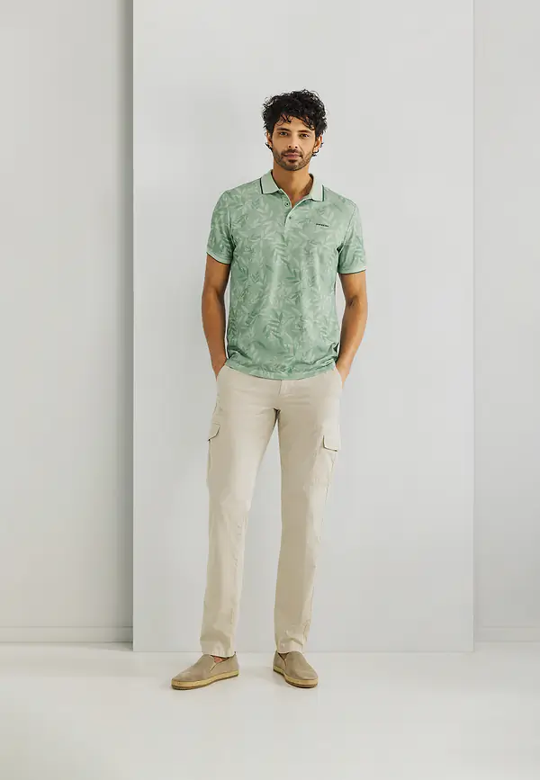 State Of Art Bedrukte Jersey Polo Met Oxford-kraag Bladgroen/petrol