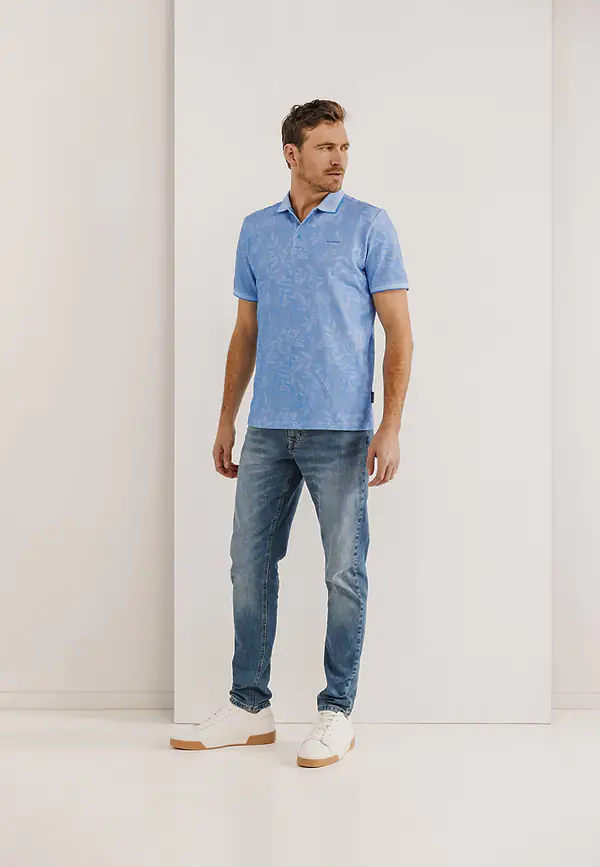 State Of Art Bedrukte Jersey Polo Met Oxford-kraag Grijsblauw/middenblauw