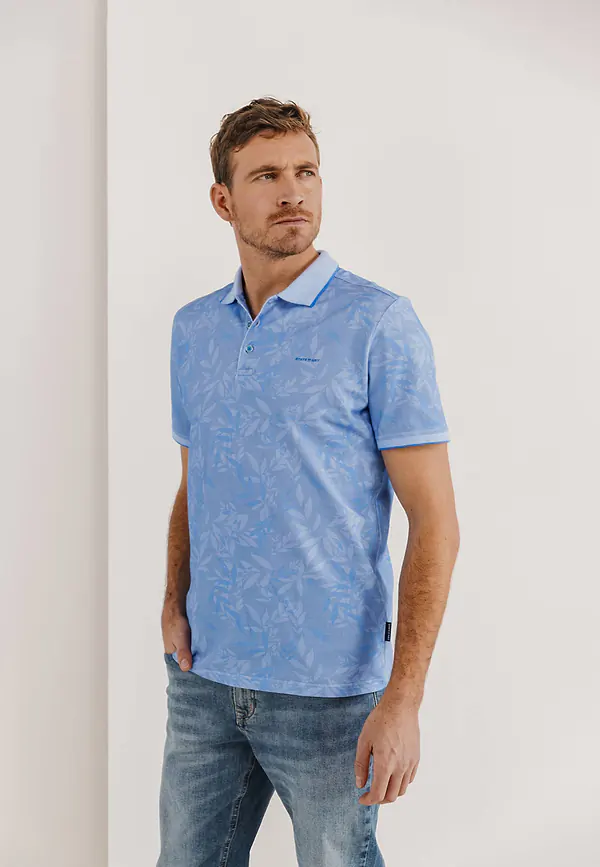 state of art Bedrukte jersey polo met oxford-kraag grijsblauw/middenblauw