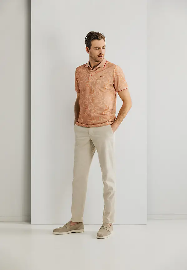 State Of Art Bedrukte Jersey Polo Met Oxford-kraag Mango/brique