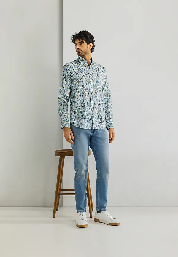 State Of Art Biologisch Katoenen Overhemd Met Print Wit/mintblauw