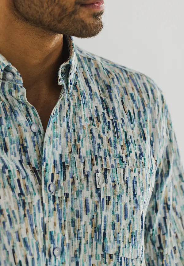 State Of Art Biologisch Katoenen Overhemd Met Print Wit/mintblauw