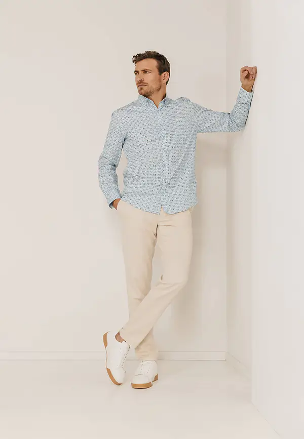 State Of Art Biologisch Katoenen Poplin Overhemd Wit/grijsblauw