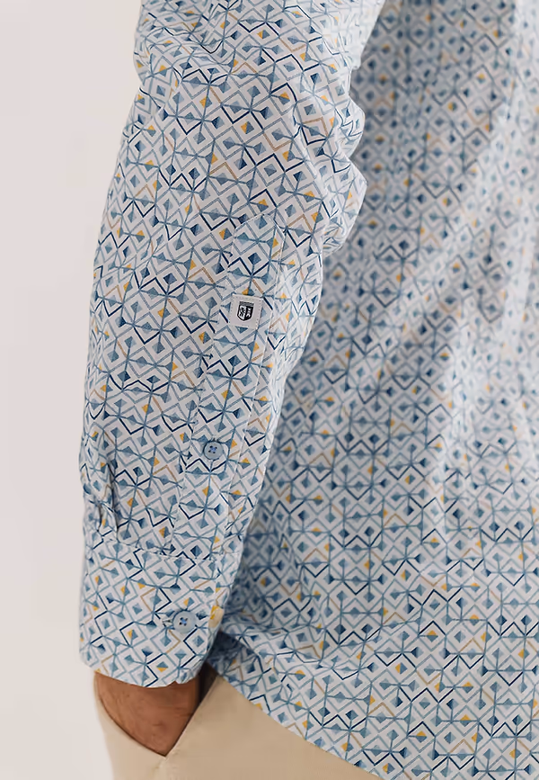 State Of Art Biologisch Katoenen Poplin Overhemd Wit/grijsblauw