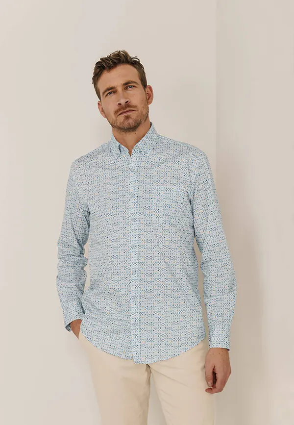 state of art Biologisch katoenen poplin overhemd wit/grijsblauw