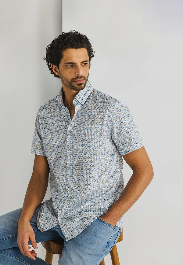 state of art Biologisch katoenen poplin overhemd wit/grijsblauw